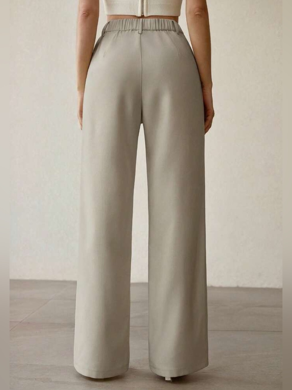 Premise Wide-Leg High Waist Trousers in Light Taupe